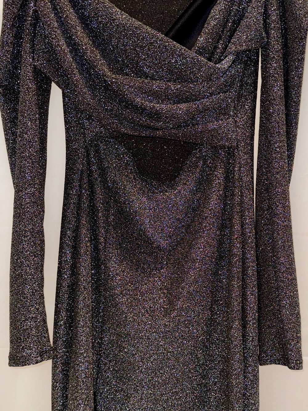 AKIRA Black Sparkle Long Sleeve Cowl Neck Dress